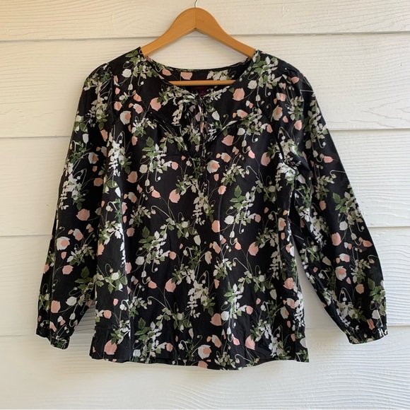 J Crew Liberty Art Fabrics Floral Peasant Blouse Top size Small S Neck Tie - Picture 4 of 13